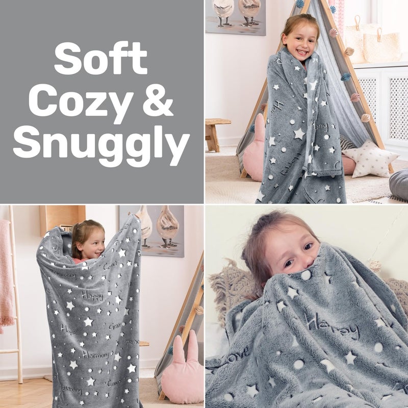 LIDERSTAR Glow in The Dark Throw Blanket,Super Soft Cozy Furry Plush Fleece Blanket Decorated with Stars and Words of Healing, Birthday Gift for Girls Boys Kids Teens Grandkids Toddler, Gray,50"x 60" - Image 5